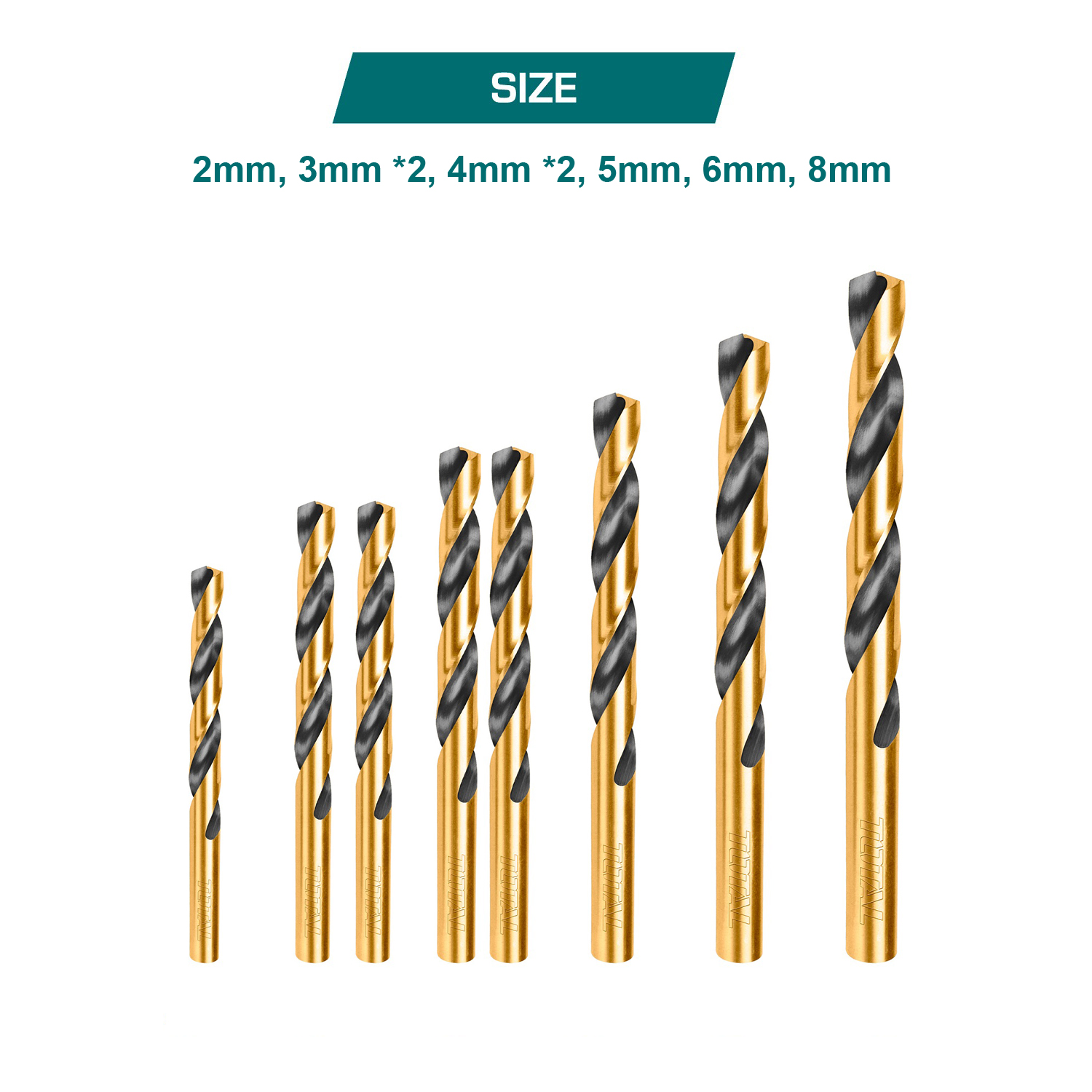 Bộ mũi khoan kim loại HSS 8 chi tiết size 2-8mm TOTAL TACSD0801 - Khoan tốt sắt, thép, độ cứng cao, chịu lực tốt