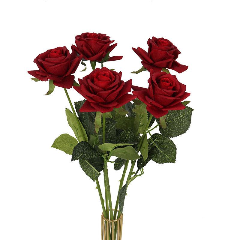 Bộ 5 máy tính hoa nhân tạo Red Red Flowers Long Rose Rose cho đồ trang trí (43cm, Đỏ)