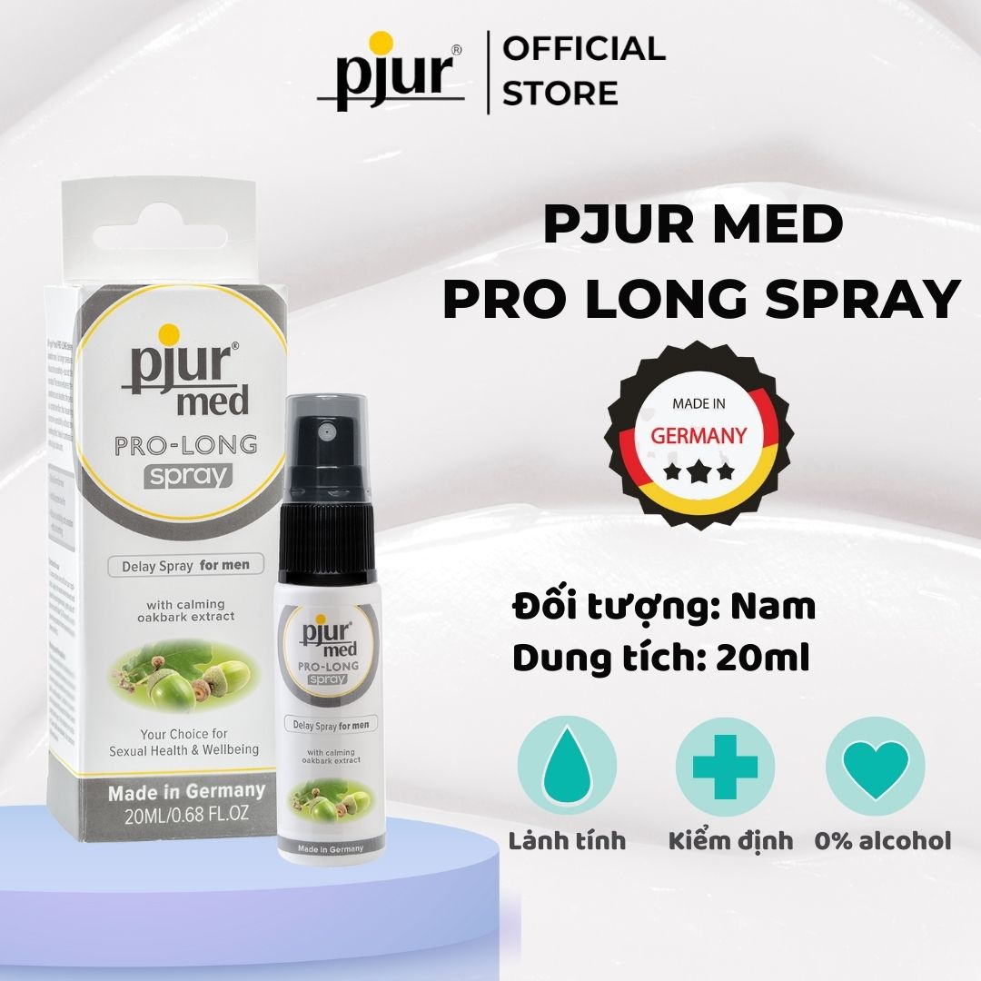 Xịt chống xuất tinh sớm, kéo dài quan hệ cho nam giới Pjur Med Pro-Long Chai 20ml, xịt kéo dài thời gian quan hệ lành tính an toàn chiết xuất provitamin B5 từ vỏ cây sồi dưỡng da