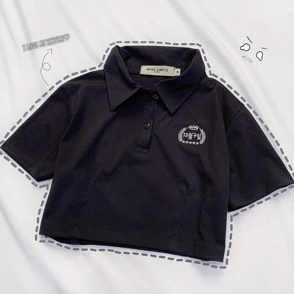 Áo Croptop Nữ Cổ Trụ Thêu HOJI Dáng Ôm Ulzzang