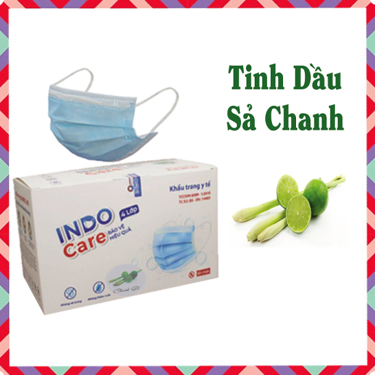 [ComBo Du Lịch 20] cái Khẩu Trang Tinh Dầu Chanh Sả Chống Say Tàu Xe - Khử Mùi Hơi Thở INDO CARE / Kháng Khuẩn 99% 4 lớp + Chai Nước Rửa Tay Khô chiết xuất Lá Ổi 100ml