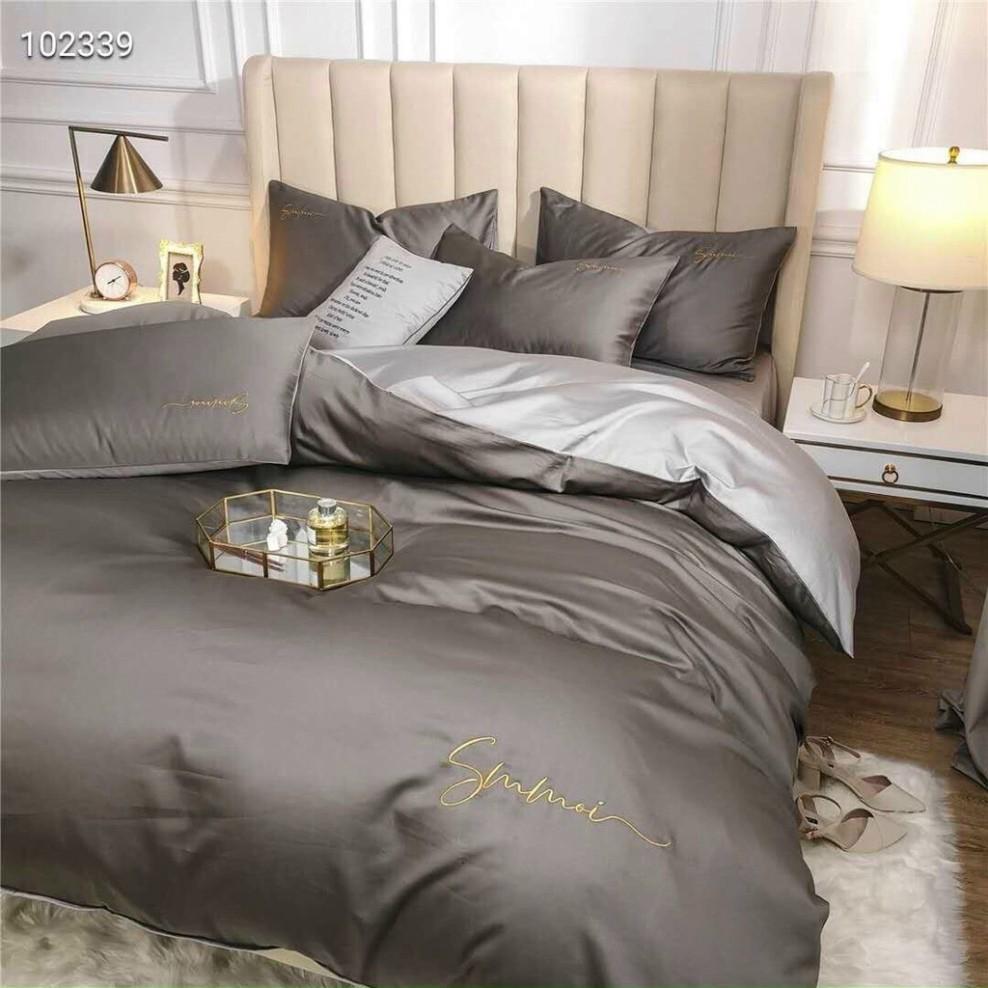 Set 5 Món Vỏ Chăn Ga Gối Tencel 40s LAN PHAM BEDDING - Xám Đậm