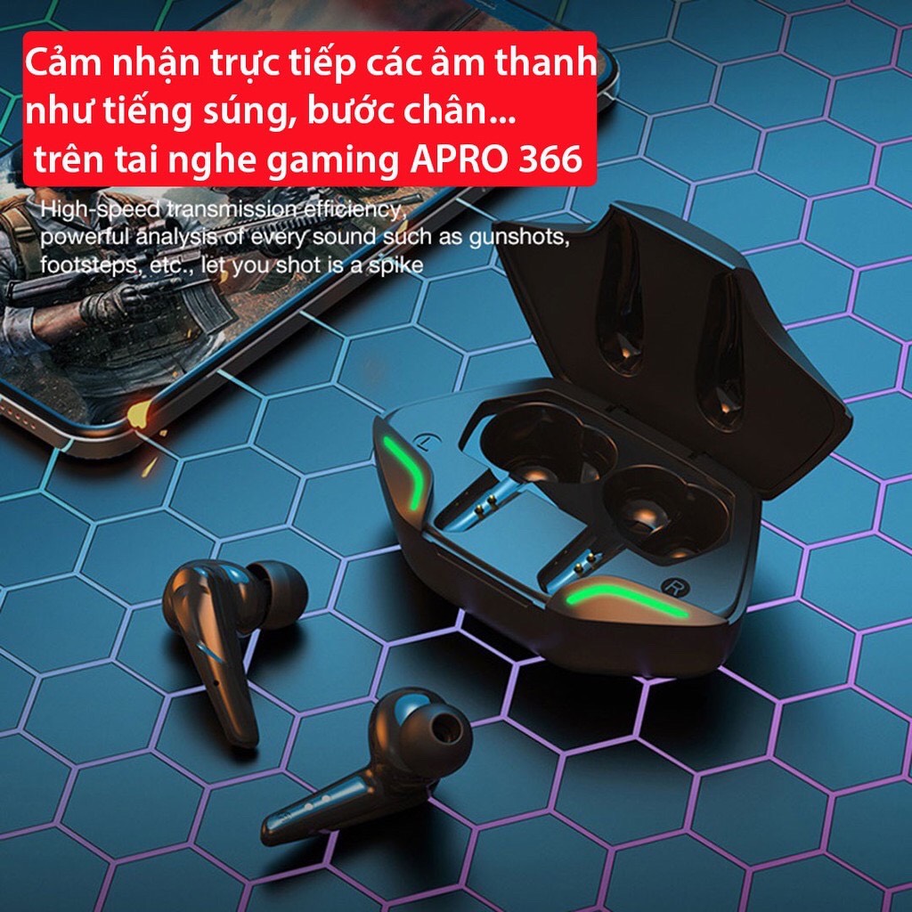 Tai nghe không dây gaming Apro366 (G11) bluetooth 5.0 cảm biến chạm, bass mạnh mẽ, độ trễ cực thấp khi chơi game, tai nghe game thủ - hàng chính hãng