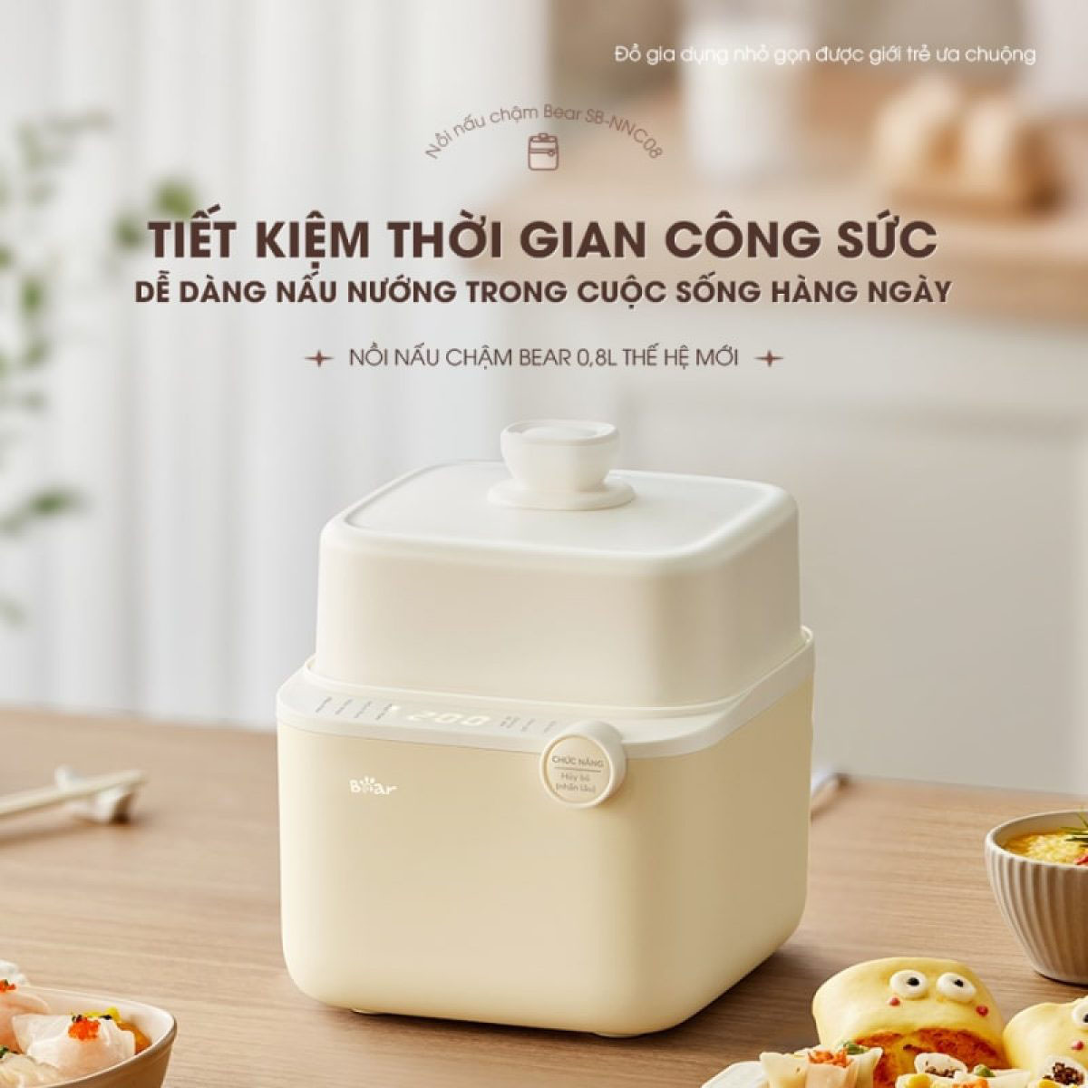 Nồi nấu chậm Bear 0.8L thế hệ mới SB-NNC08, bản tiếng Việt - Hàng chính hãng