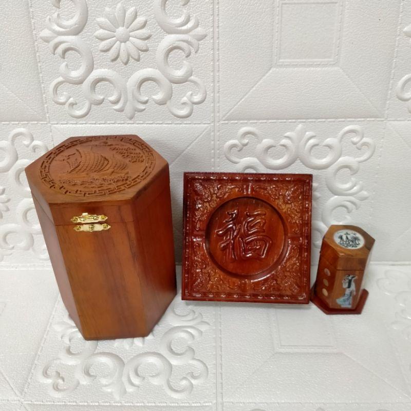 COMBO Bộ phụ kiện bàn trà gỗ hương: Hộp chè, Gạt tàn, ống tăm