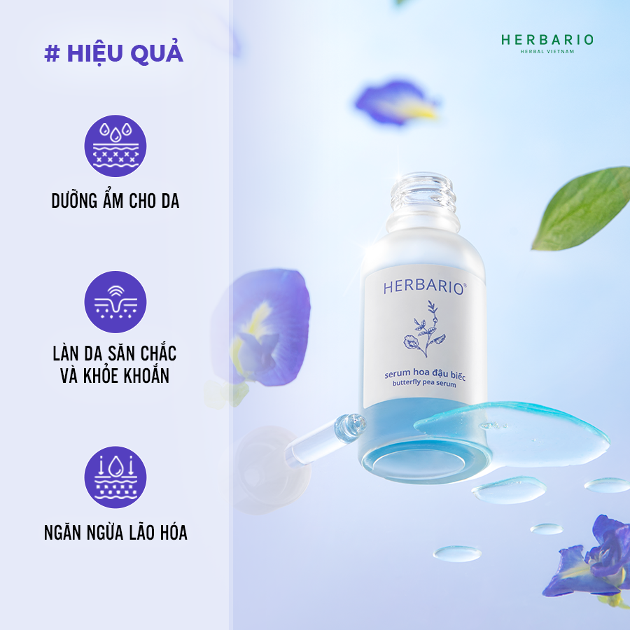 Bộ 5 Hoa Đậu Biếc Herbario: Nước tẩy trang 300ml +Sữa rửa mặt tạo bọt 100ml+mặt nạ 30ml + Toner 200ml + Tinh chất 30ml