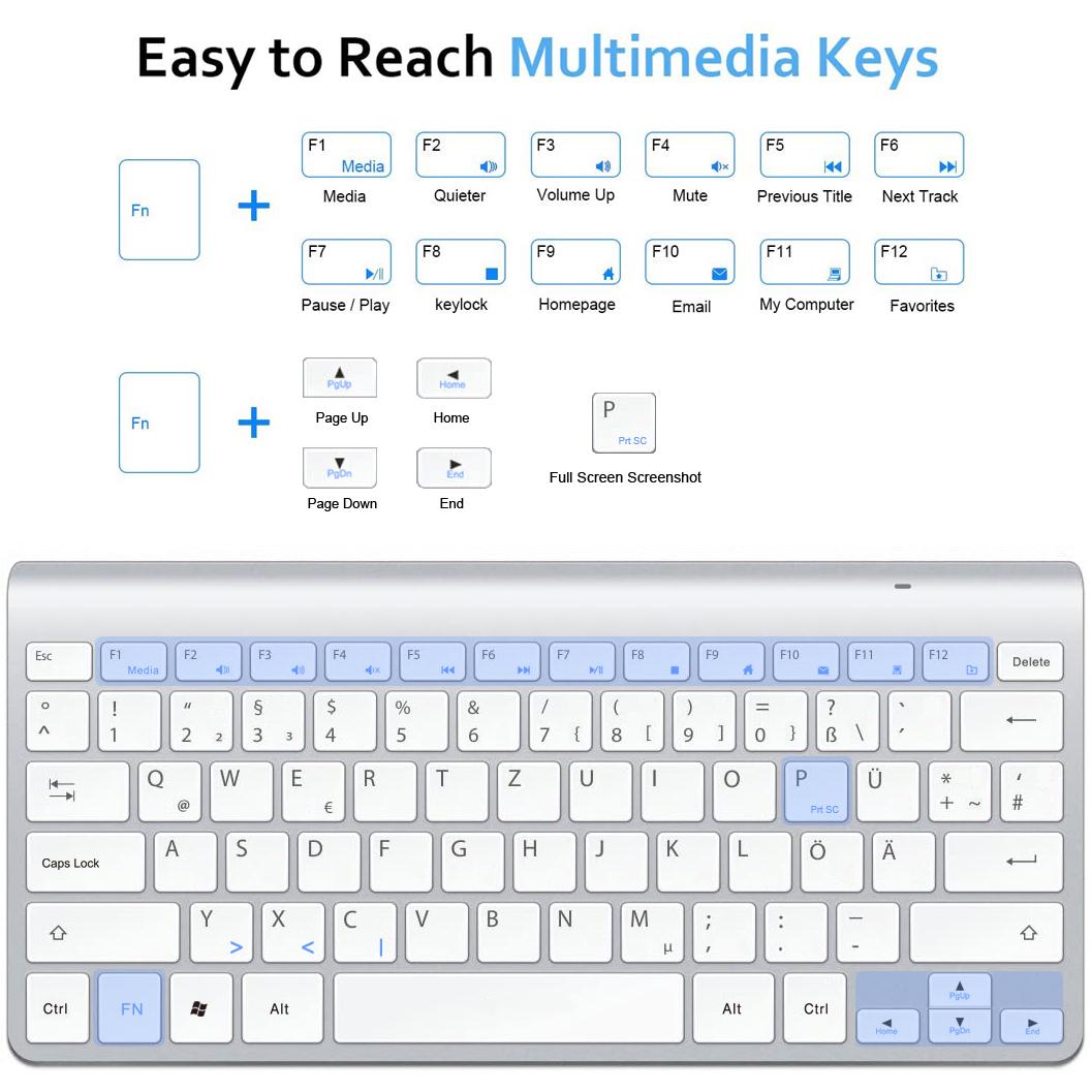 Đức QWERTZ Bàn Phím Không Dây 2.4G Siêu Mỏng Deutsche Bàn Phím Đa Phương Tiện Tiếng Ồn Thấp Cho Laptop Máy Tính Để Bàn Windows Smart Tivi