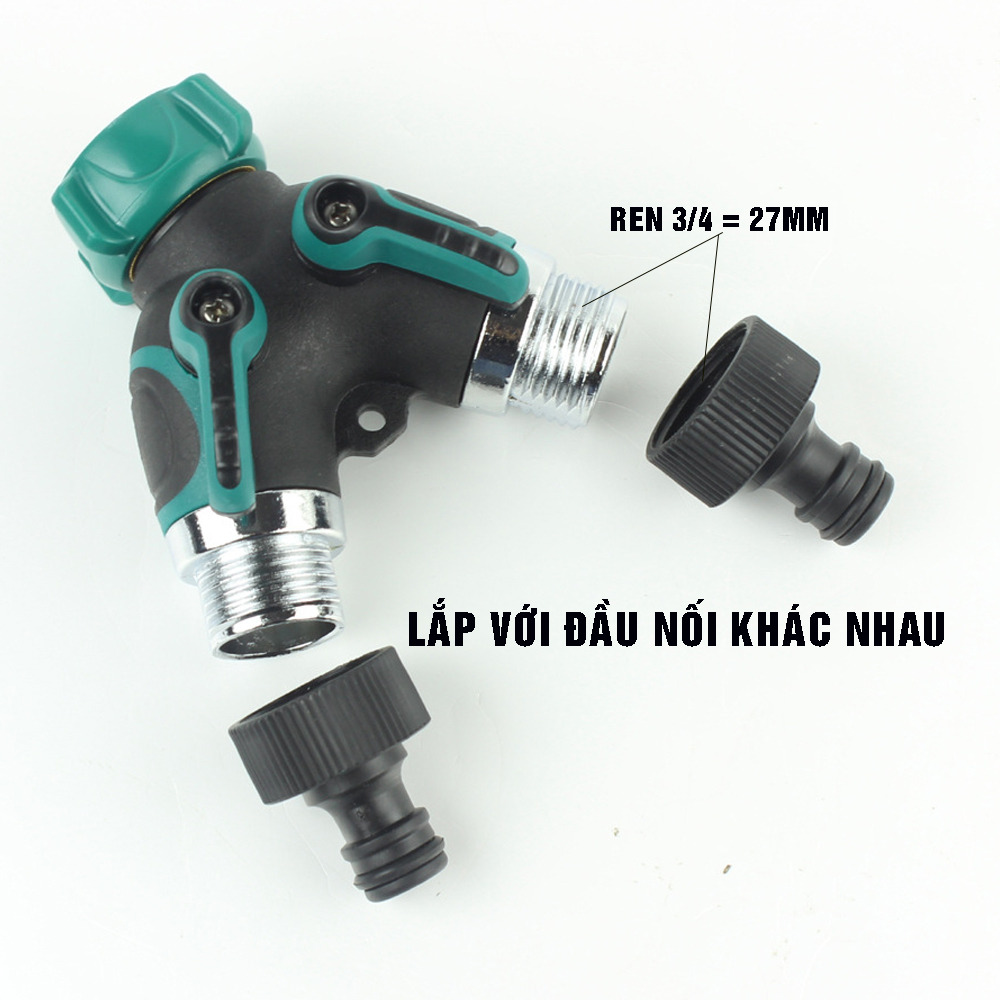 Van chia nước chia 2 chữ Y 2 đầu ra, 2 khóa van độc lập, phi 27mm ¾, đầu nối ống nước chia 2