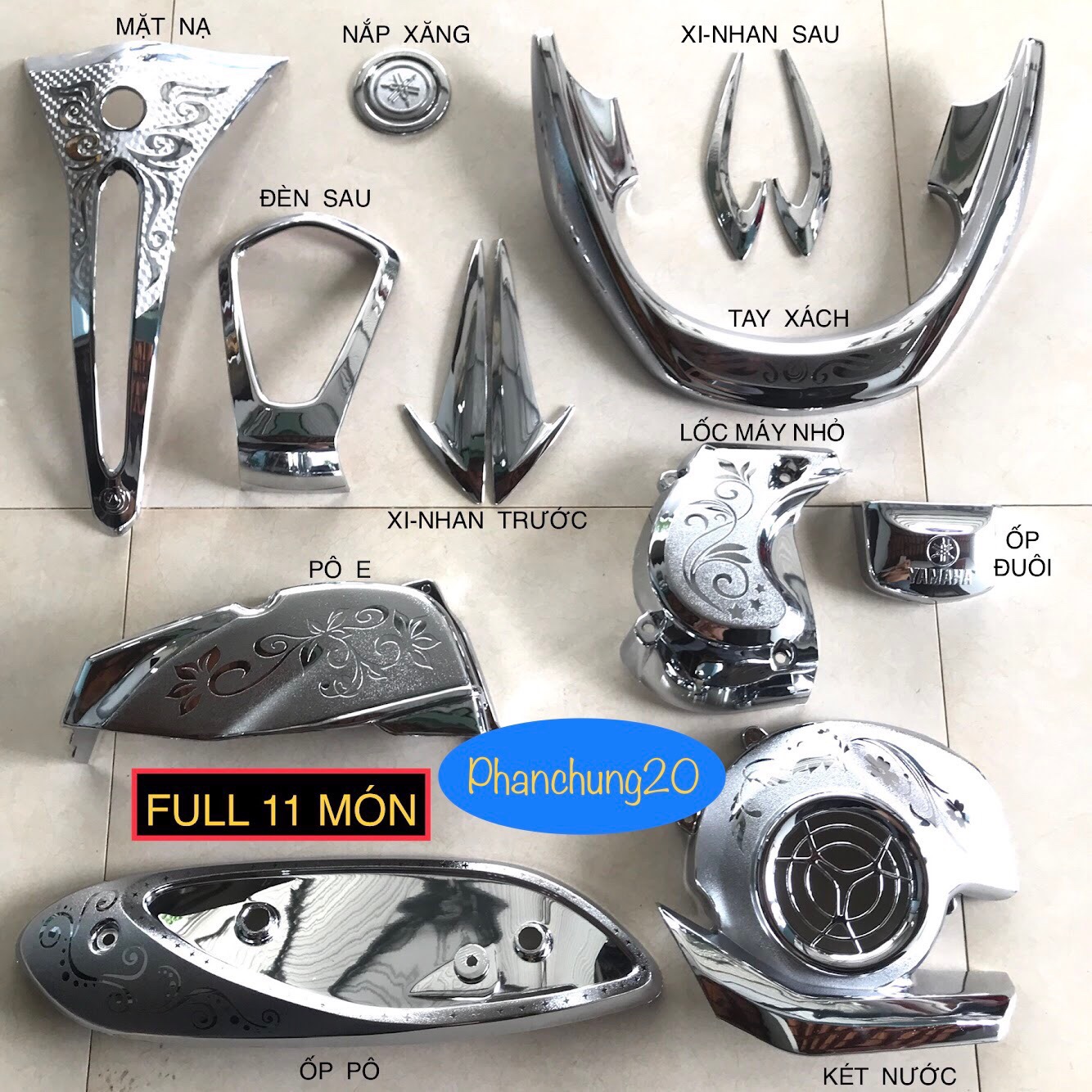 ỐP MẶT NẠ TRƯỚC DÙNG CHO ĐỜI XE YAMAHA GRANDE 2023 2024 CROM