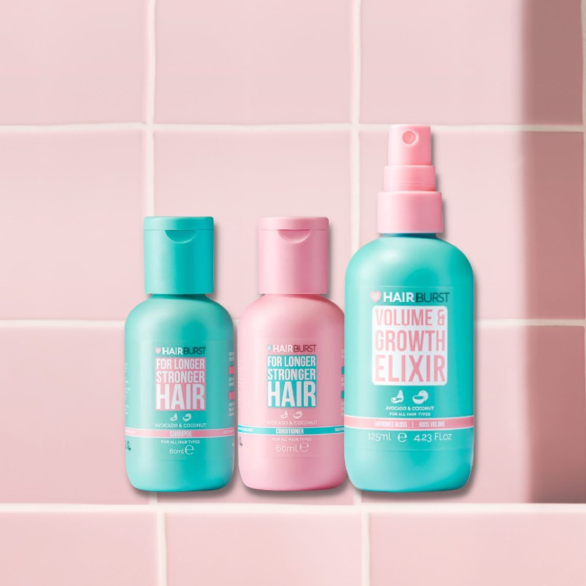 Combo Hairburst travel set gội xả 60ml/chai + xịt dưỡng tóc 125ml/chai