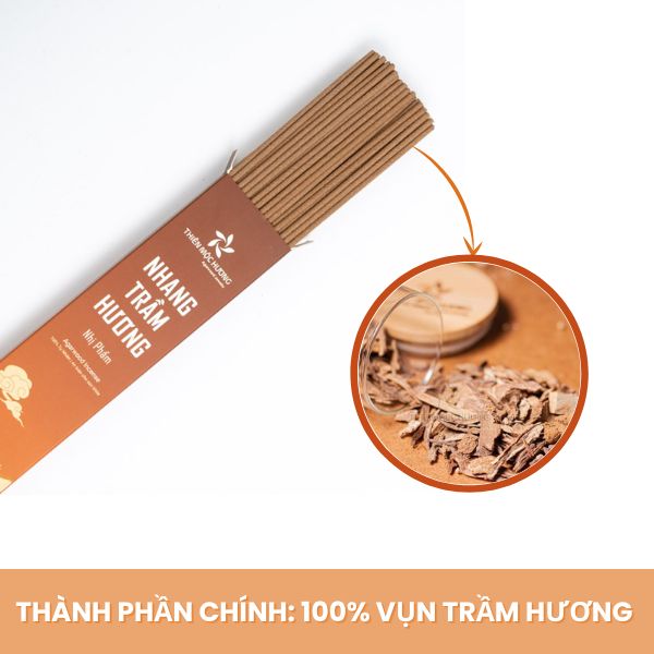 Nhang trầm hương tự nhiên Thiên Mộc Hương 30cm, Ít Khói, Thơm Nhẹ, Dễ Chịu, Không kích mũi