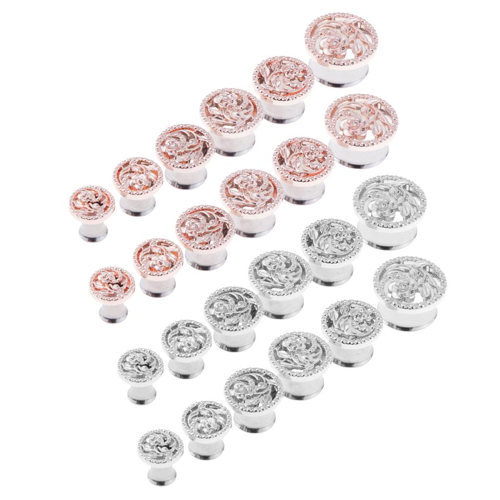 2 Pcs Fancy Silver Flower Ear Plug Tunnel Stainless Steel Ear Jewelry