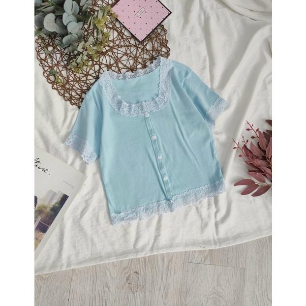 Áo croptop viền ren tay ngắn, 100% ảnh thật do shop chụp