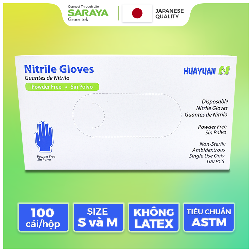 Găng Tay Cao Su Nitrile Huayan Không Bột Dùng Trong Thực Phẩm, Vệ Sinh (Huayan Disposable Nitrile Gloves) - 100 Chiếc/Hộp