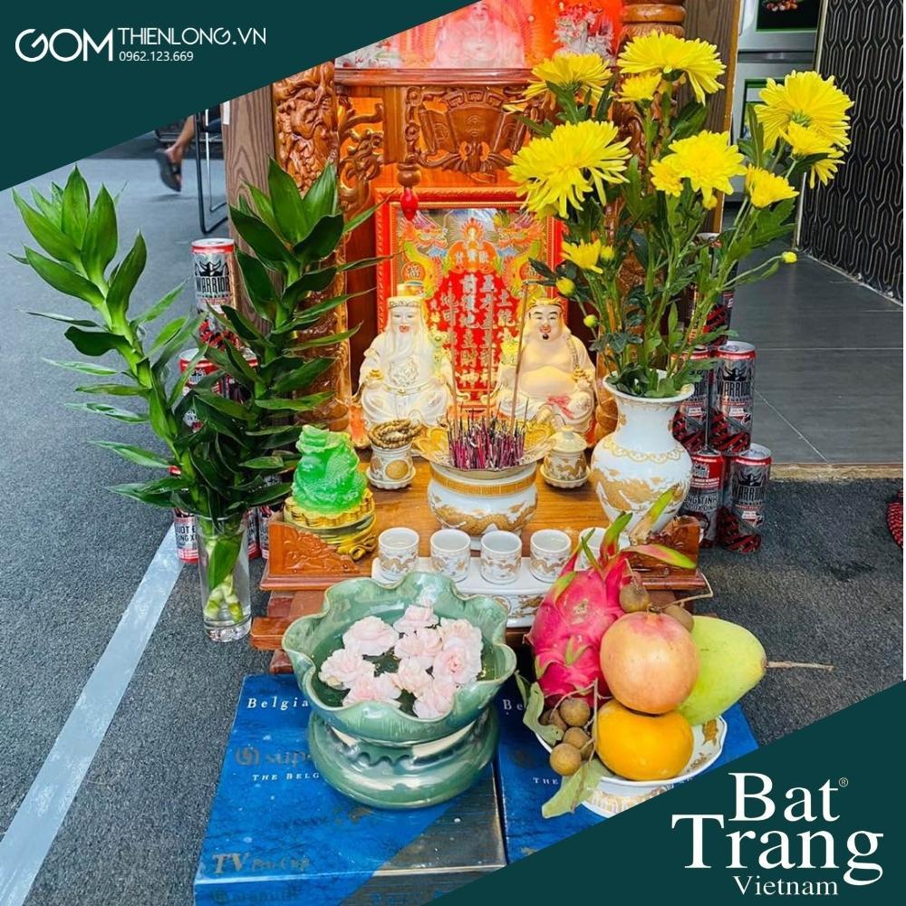 Combo Bát Nước Minh Đường Tụ Thủy Màu Cẩm Thạch - Đồ Thờ Cúng Bát Tràng Cao Cấp - Gốm Thiên Long - Bát MĐTT