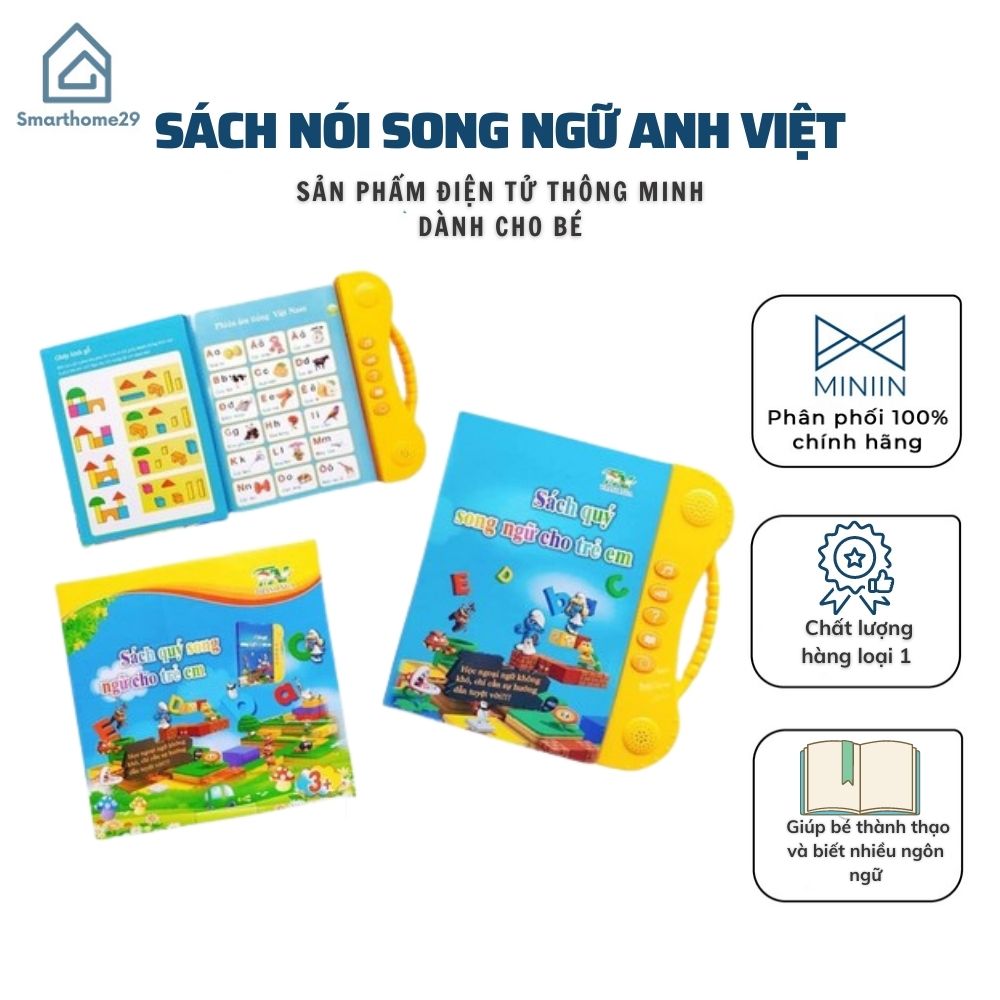 Sách Nói Song Ngữ Anh Việt  Điện Tử Thông Minh - Giúp Bé Phát Triển IQ - Hàng CHính Hãng MINIIN - Tặng kèm pin AA