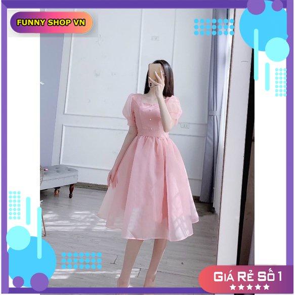 ĐẦM TIỆC TAY BỒNG ĐÍNH NGỌC PHỐI CỘT NƠ SAU XINH XẮN