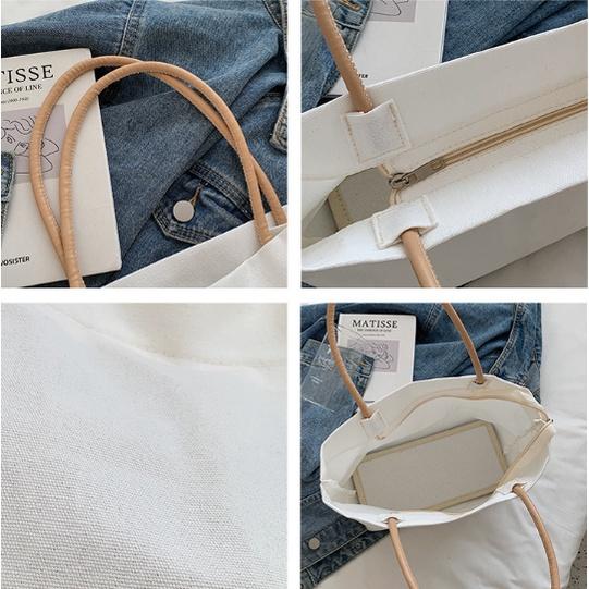 Túi tote túi vải mua sắm mới đơn giản màu rắn túi nữ sinh viên túi xách dung tích lớn Lucky Trương Gia10