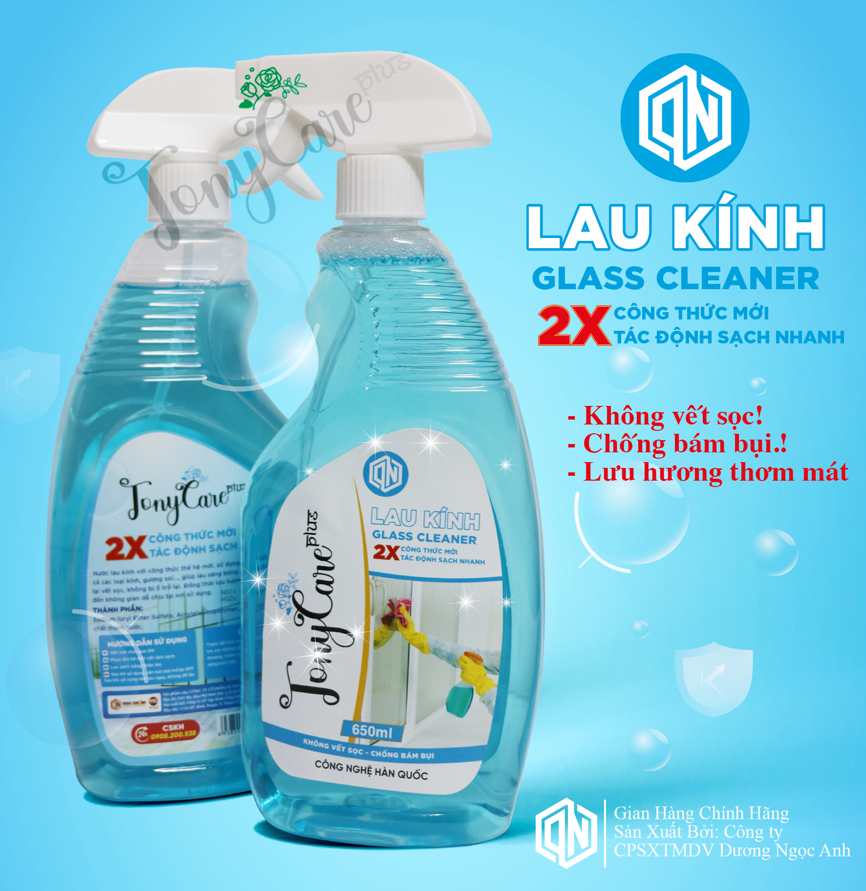 Nước lau kính Tonycare 650ml – Sạch bóng, chống bám bụi, không để lại vệt – Chính hãng Tonycare