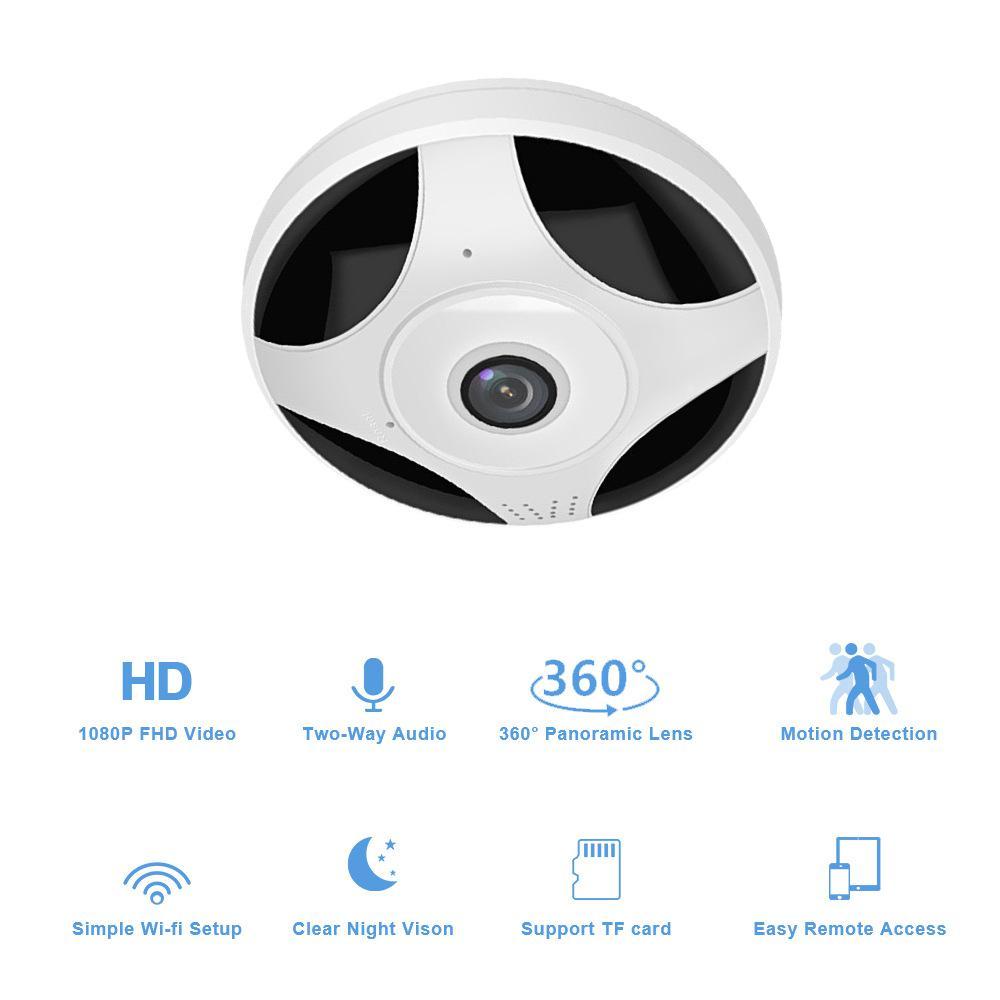 Hỗ trợ camera trong nhà 1080p HD P2P CCTV CCTV CAMERY điều khiển từ xa 360 độ xem toàn cảnh Máy ảnh giám sát không dây: 2MP với thẻ 128G