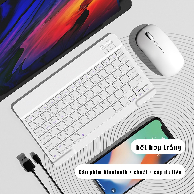 Combo chuột và bàn phím Bluetooth mini không dây, dùng cho máy tính, laptop, máy tính bảng, điện thoại - Hàng chính hãng