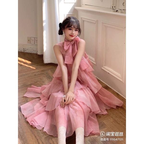 Váy Công Chúa Bồng Bềnh Nhiều Tầng Màu Hồng