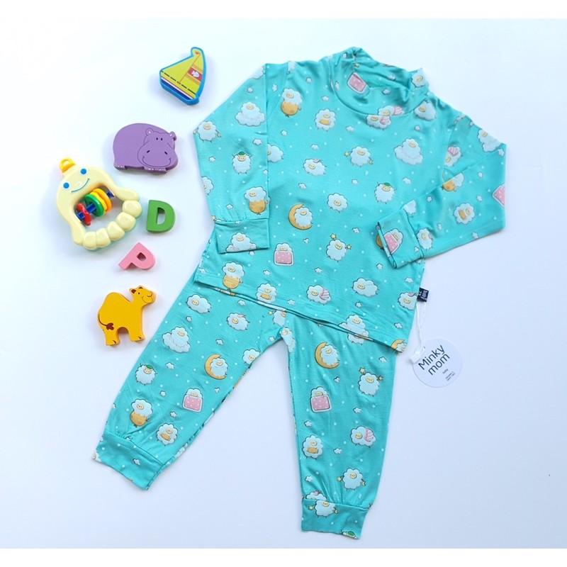 Bộ Dài tay cao cổ 3p Minky Mom chất thun lạnh cho bé trai be gái in hình dễ thương size 7-19kg