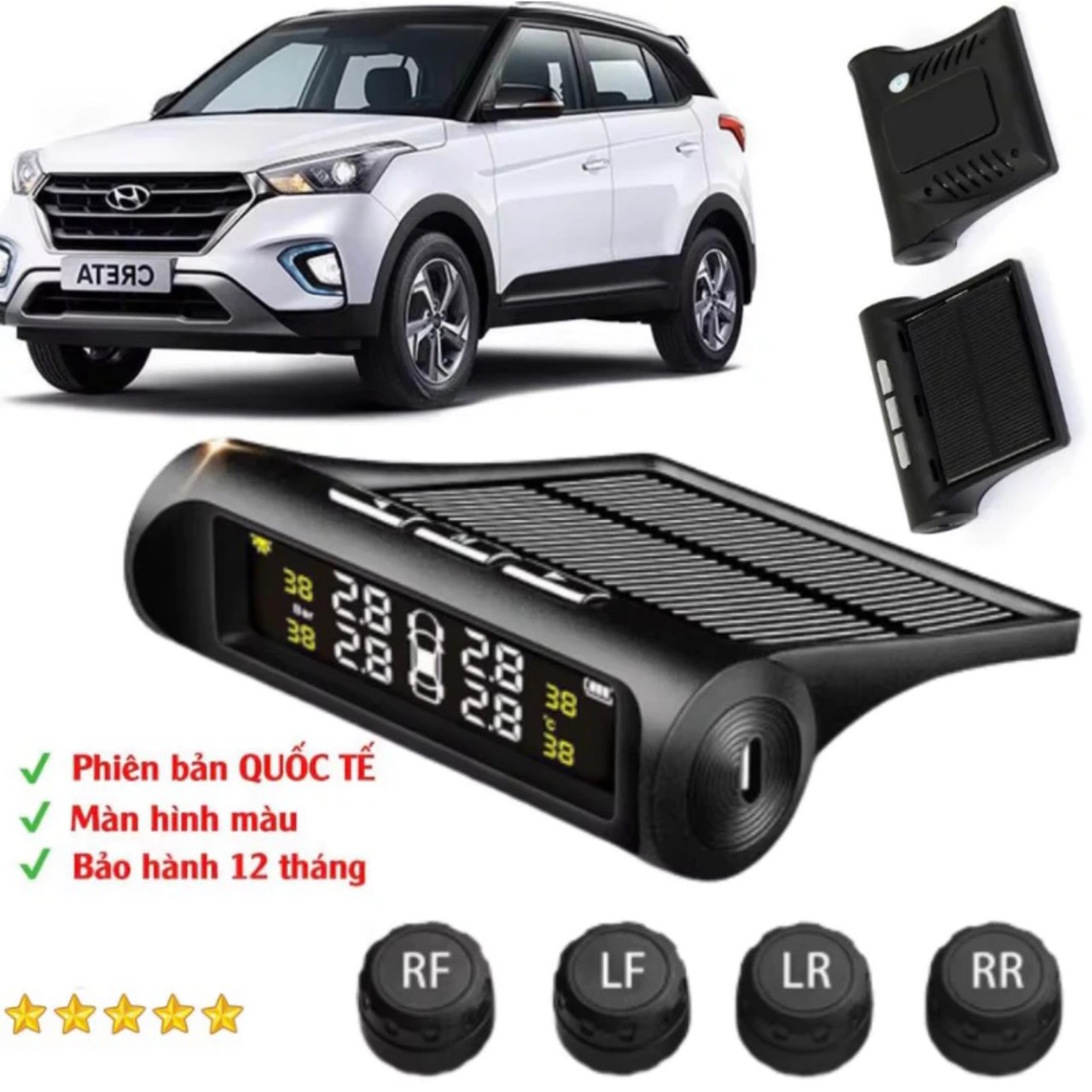 Bộ đo áp suất lốp ô tô cảm biến không dây năng lượng mặt trời loại tốt hàng cao cấp