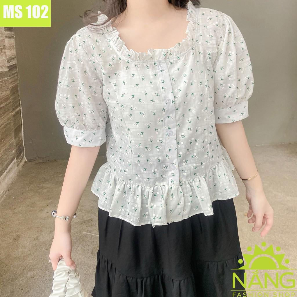 ÁO SƠ MI CỔ VUÔNG BÈO HOA NHÍ