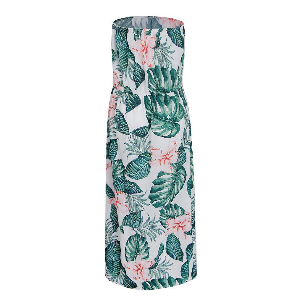 Women's Summer Strapless Floral Print Boho Tube Wrap Chest Beachwear Dress