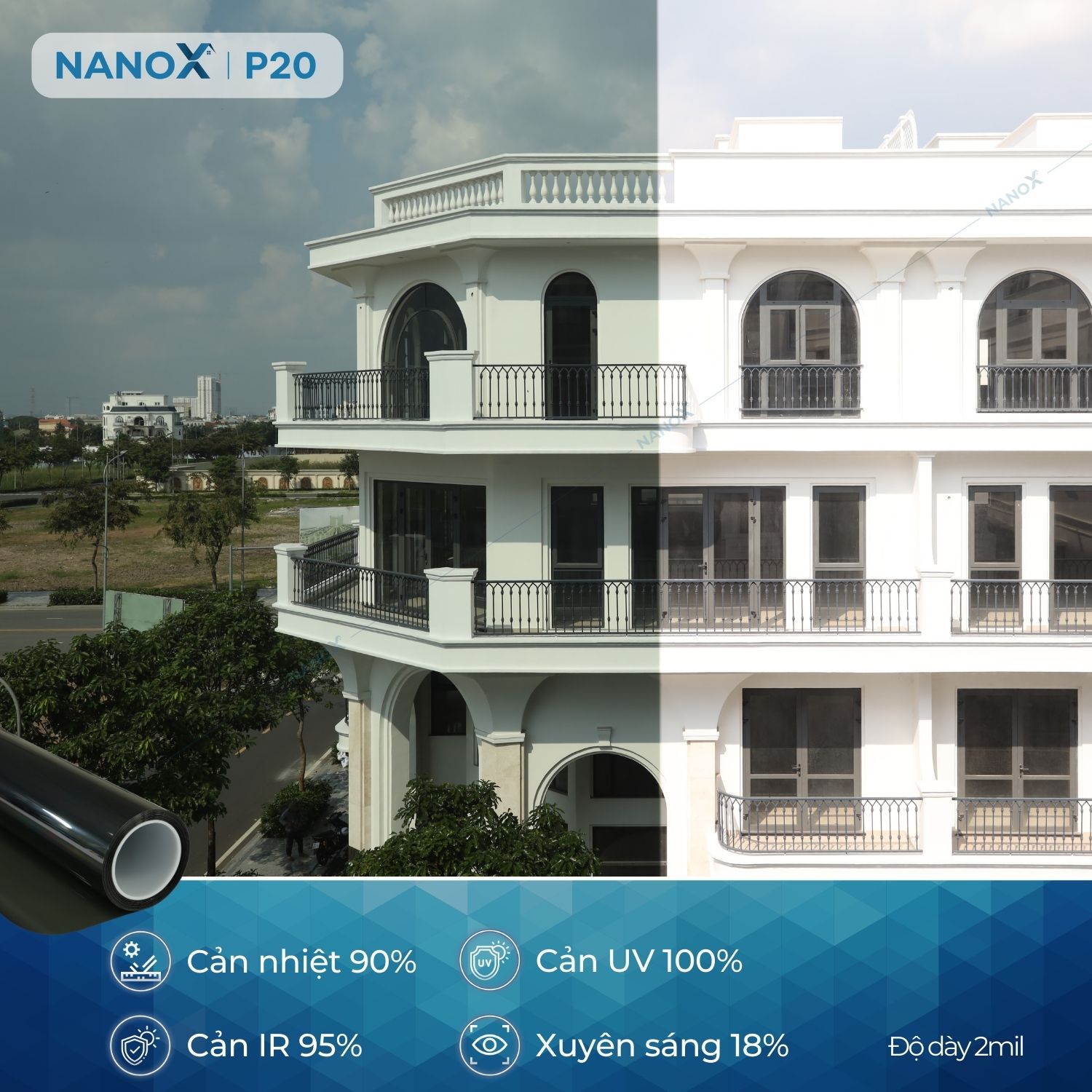 Phim cách nhiệt kính sau/kính hậu ô tô chống nắng nóng, chống UV, chống nhìn trộm NanoX