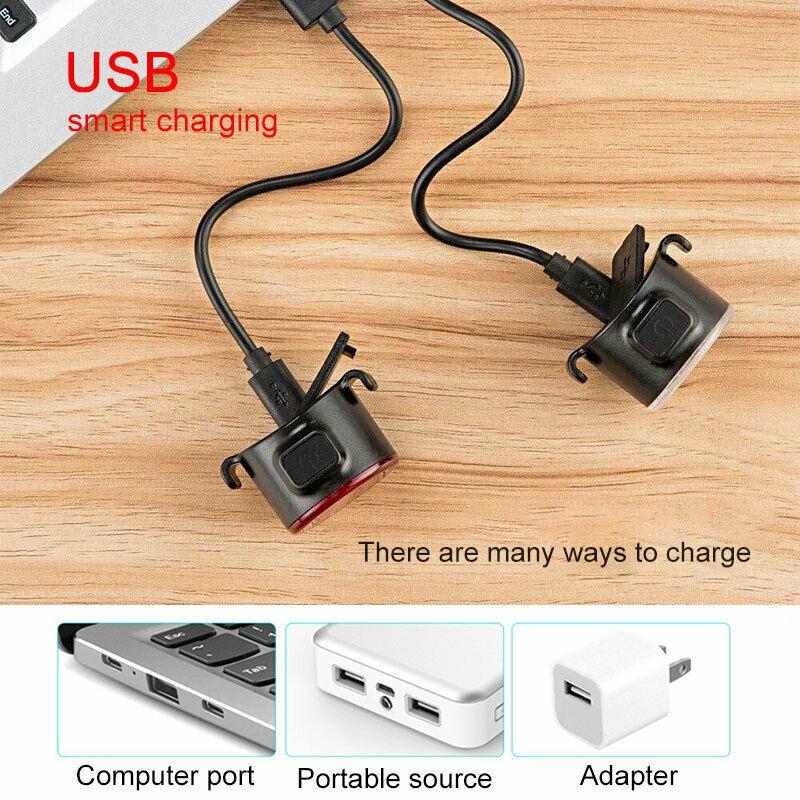 2pcs Mini LED Bicycle Headlamp and Tail Light USB Rechargeable Motorcycle Bike Light Waterproof Safety Warning Cycling Lights