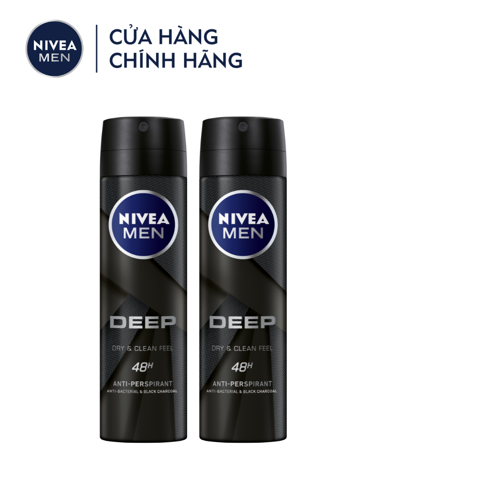 Bộ đôi Xịt ngăn mùi NIVEA MEN Deep than đen hoạt tính - 80027