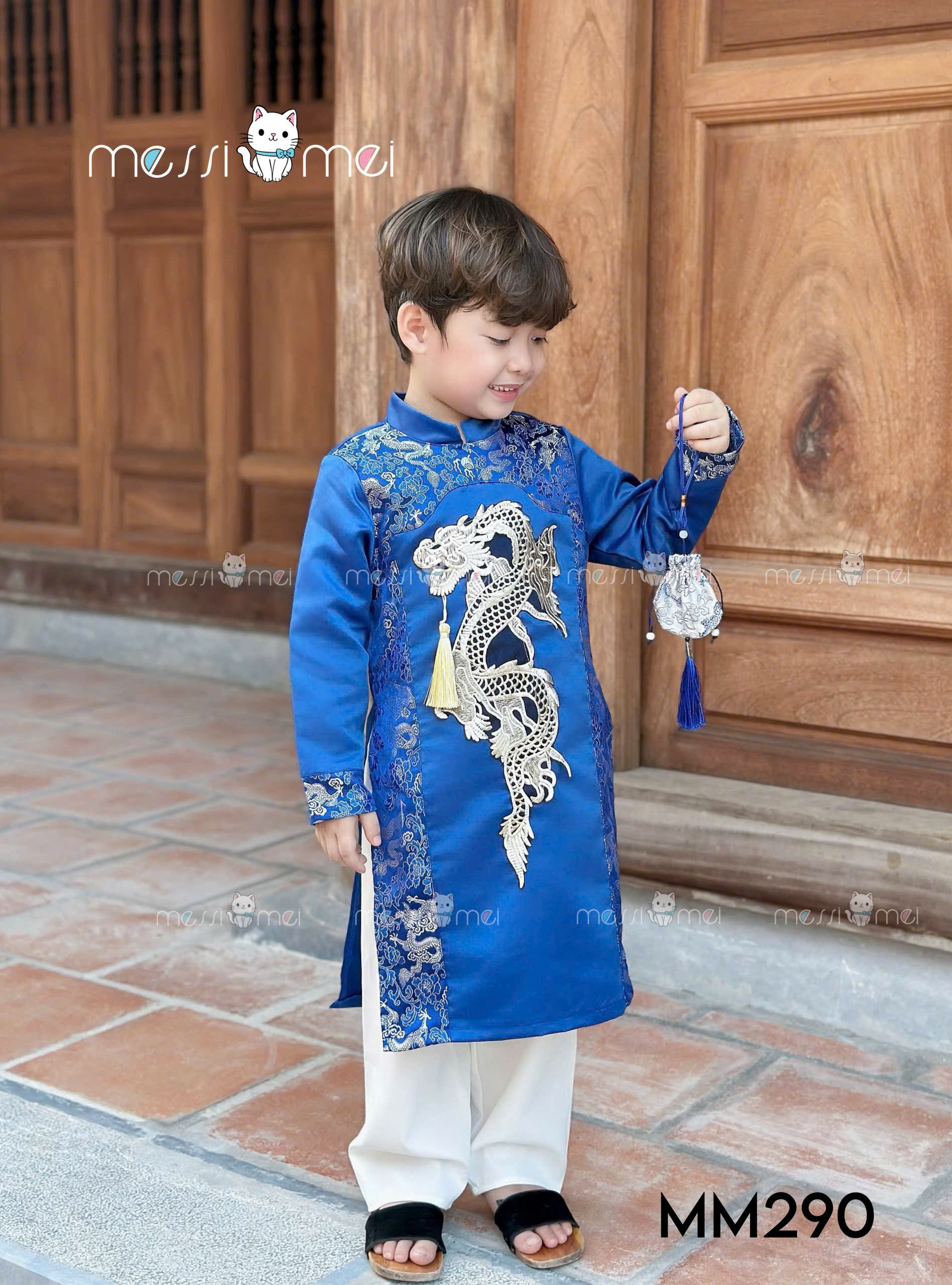 Bộ áo dài cho bé trai mẫu Thanh Long diện lễ tết noel giáng sinh năm mới từ 8-40kg hàng thiết kế cao cấp