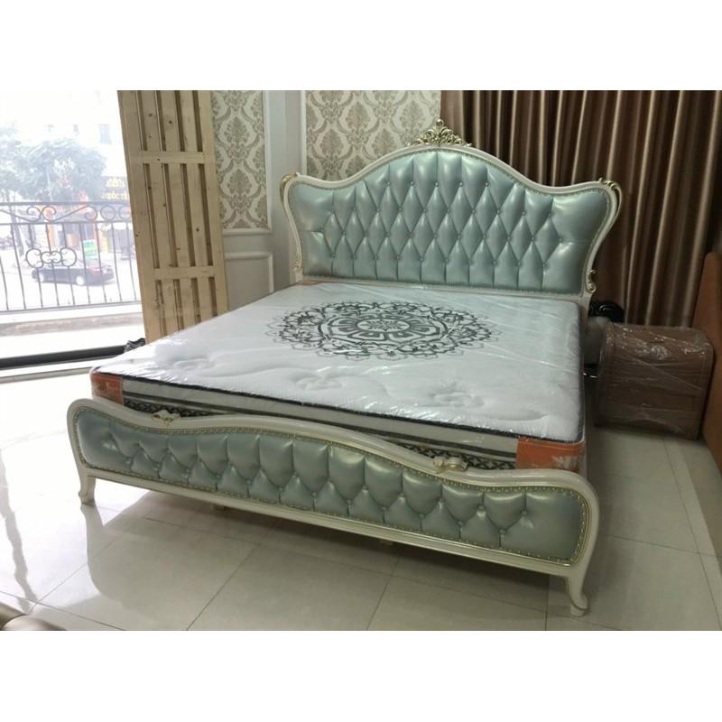 Mẫu giường ngủ gam xanh tươi mát Tân Cổ Điển sang trọng BED-T-XANH-8803B chỉ có tại HCBC.