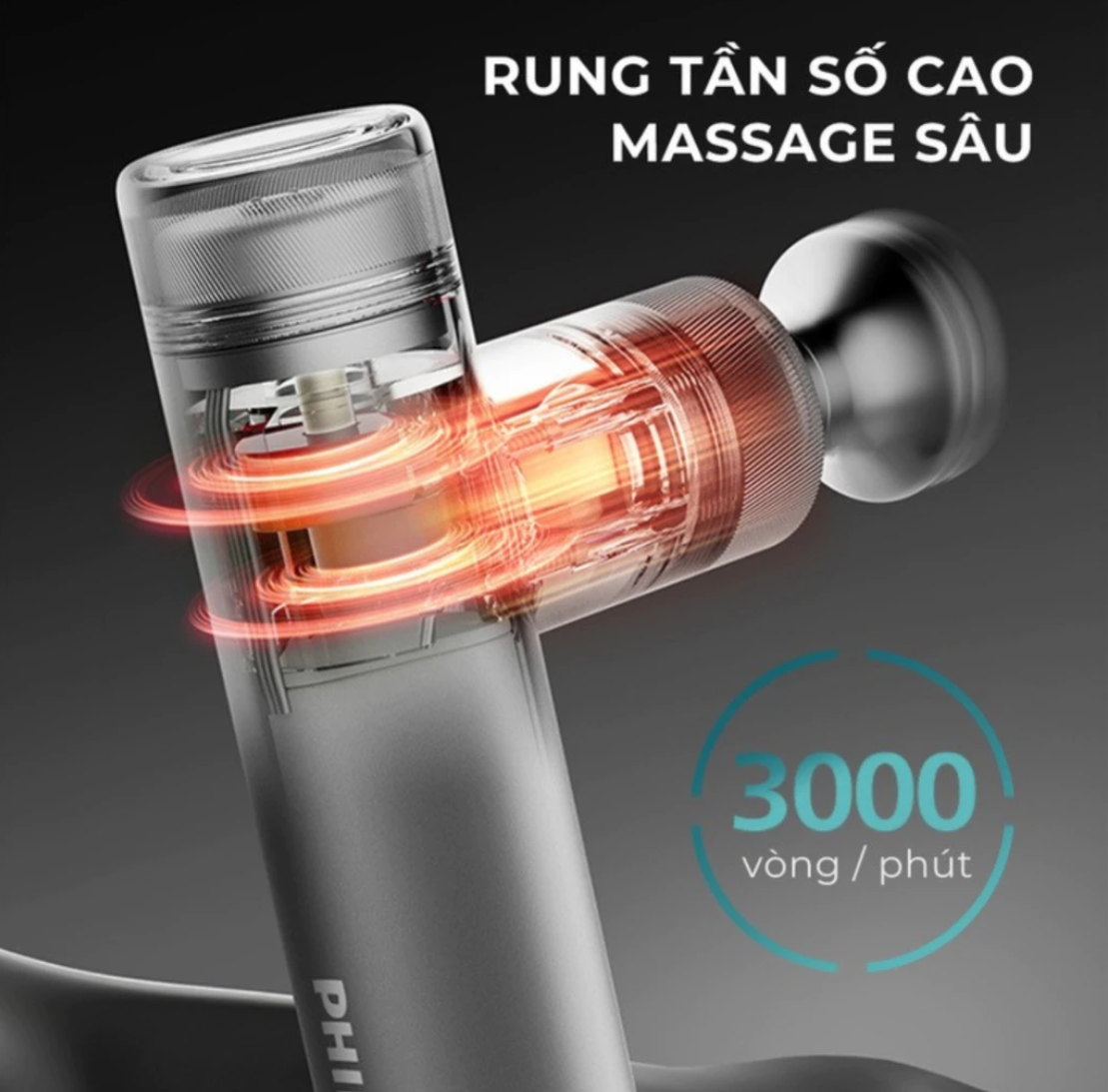 Máy Massage Cầm Tay Philips PPM7307 - Chườm Nóng - 4 Đầu Massage Đa Năng - Hàng chính hãng