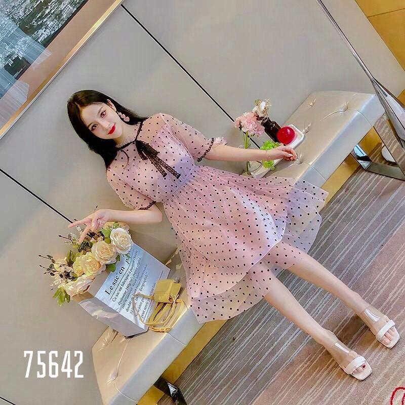 Đầm xòe tiểu thư phối voan xinh xắn cho nàng / có size XXL