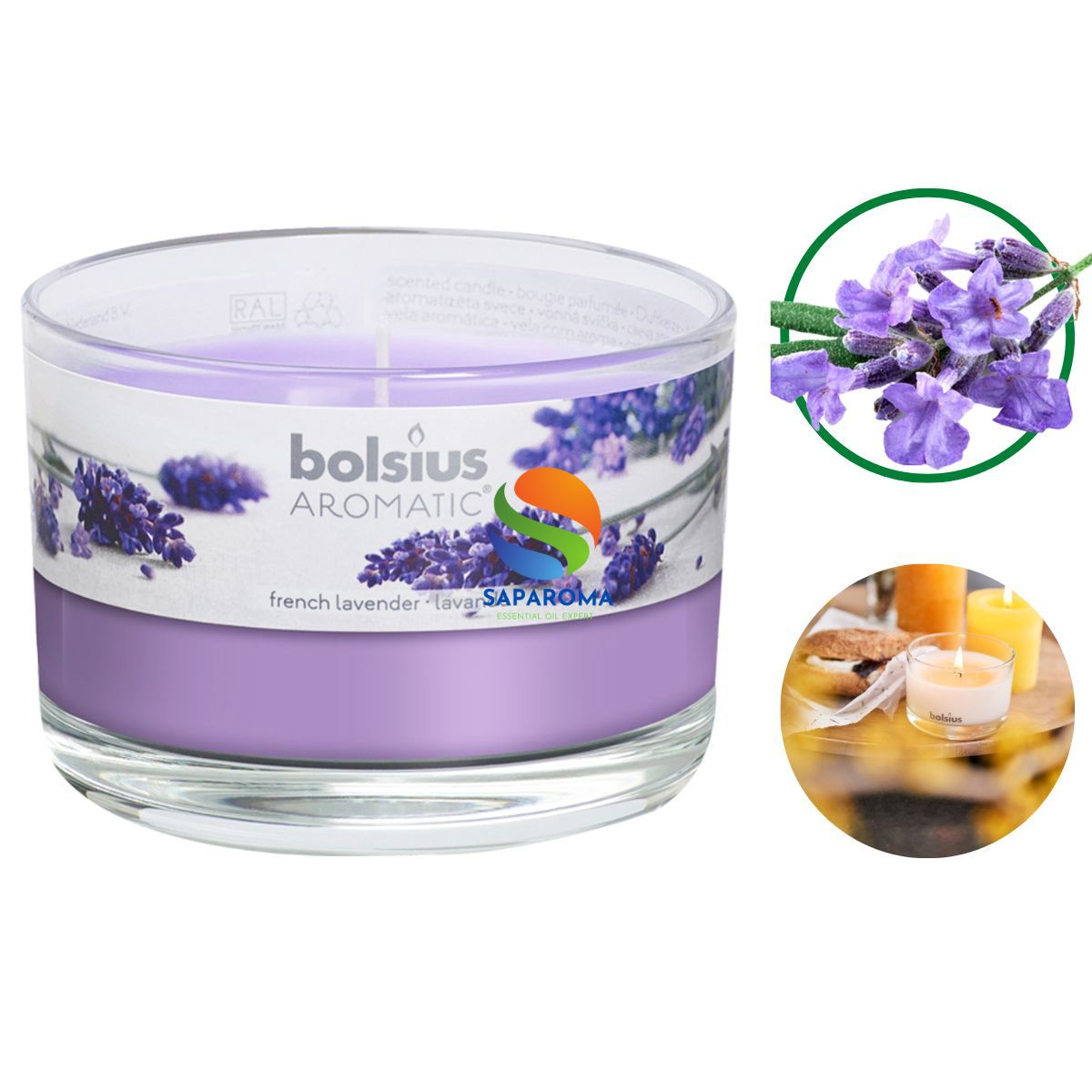 Ly nến thơm tinh dầu Bolsius French Lavender 155g QT024878 - hoa oải hương, nến trang trí, thơm phòng, thư giãn, khử mùi