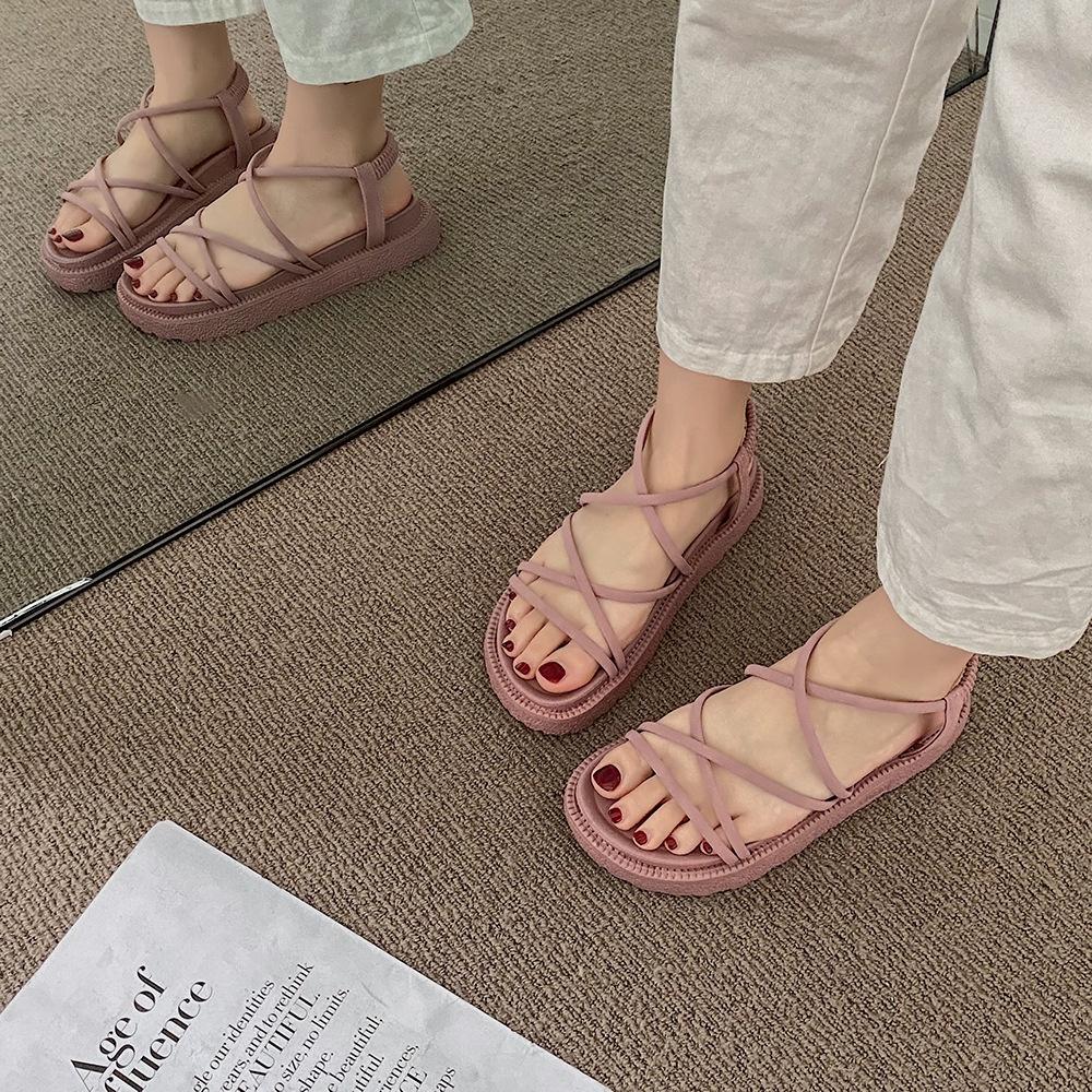 Giày (dép) sandal dây đi biển, giày xăng-đan đế bằng 3 phân xinh xắn style Hàn Quốc