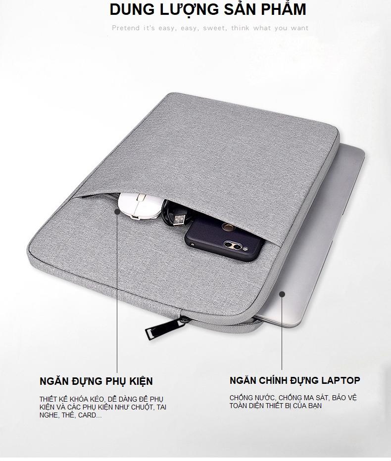 Túi Đựng Laptop Dành Cho Macbook Air, Pro Cao Cấp  Chống Sốc 2 Ngăn Hàng Chính Hãng Helios - 13.3 - Màu Đen