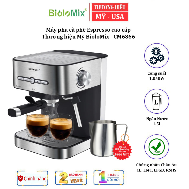 Máy pha cà phê Espresso nhãn hiệu BioloMix CM6866 công suất 1050(W) với thiết lập hệ thống tạo bọt sữa - HÀNG NHẬP KHẨU