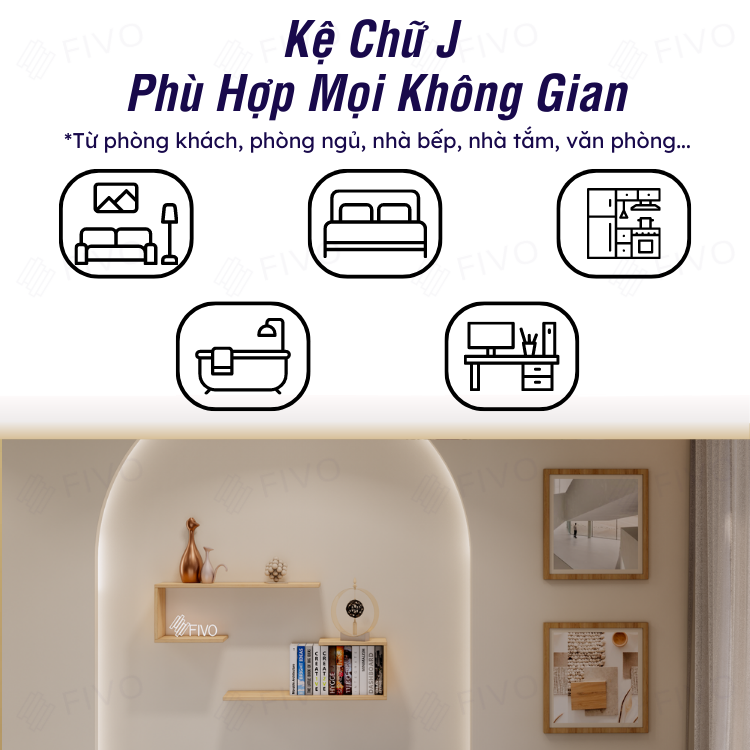 Kệ Gỗ Chống Ẩm Treo Tường Chữ J FIVO FB42 Thiết Kế Âm Tường, Đa Dạng Cách Trang Trí, Chịu Lực Tốt Giá Rẻ