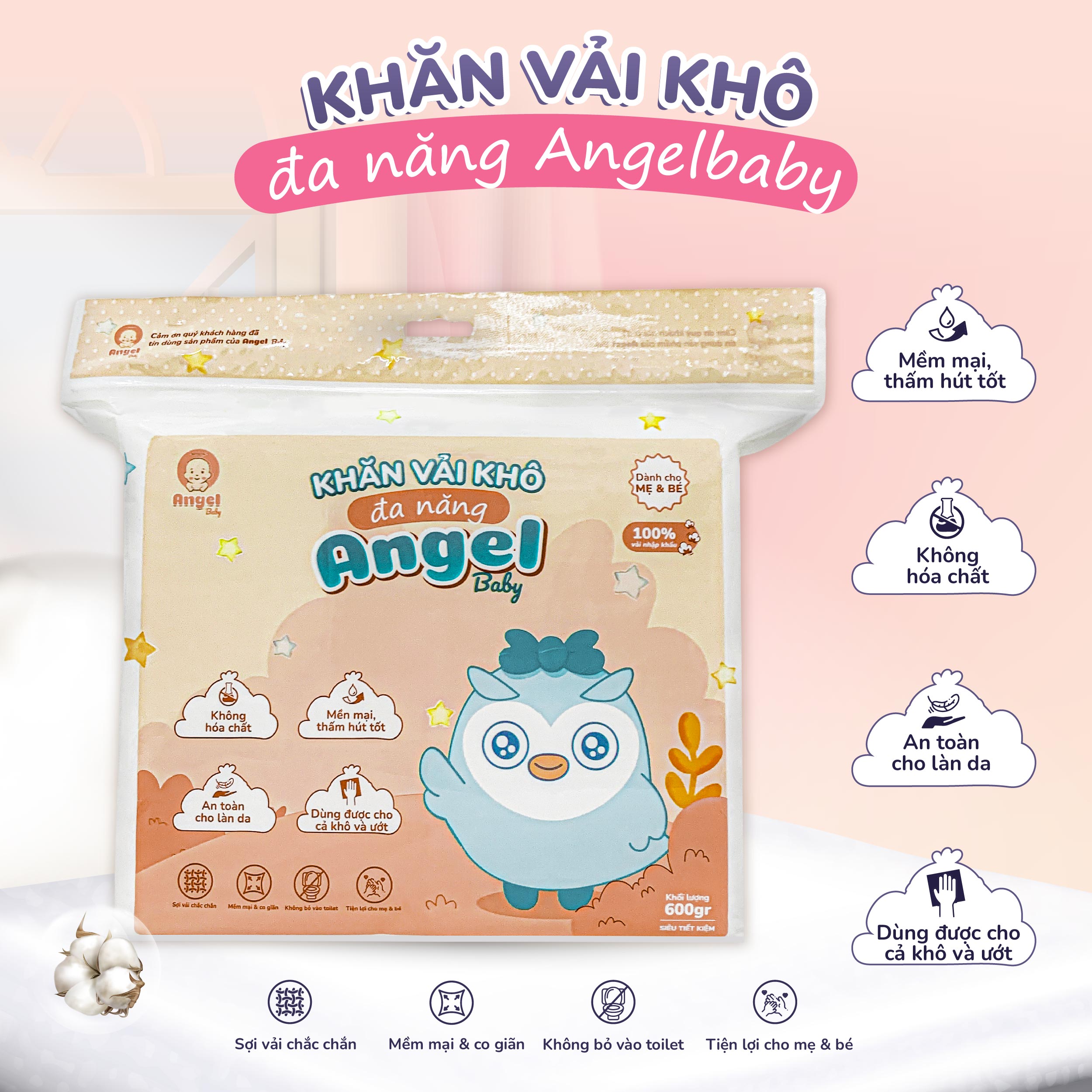 Khăn khô đa năng, khăn lau cho bé, khăn tẩy trang đa năng