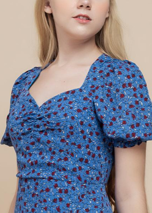 Đầm nữ Callia Sohee Blue nhúng ngực, tay bồng - Hàng chính hãng