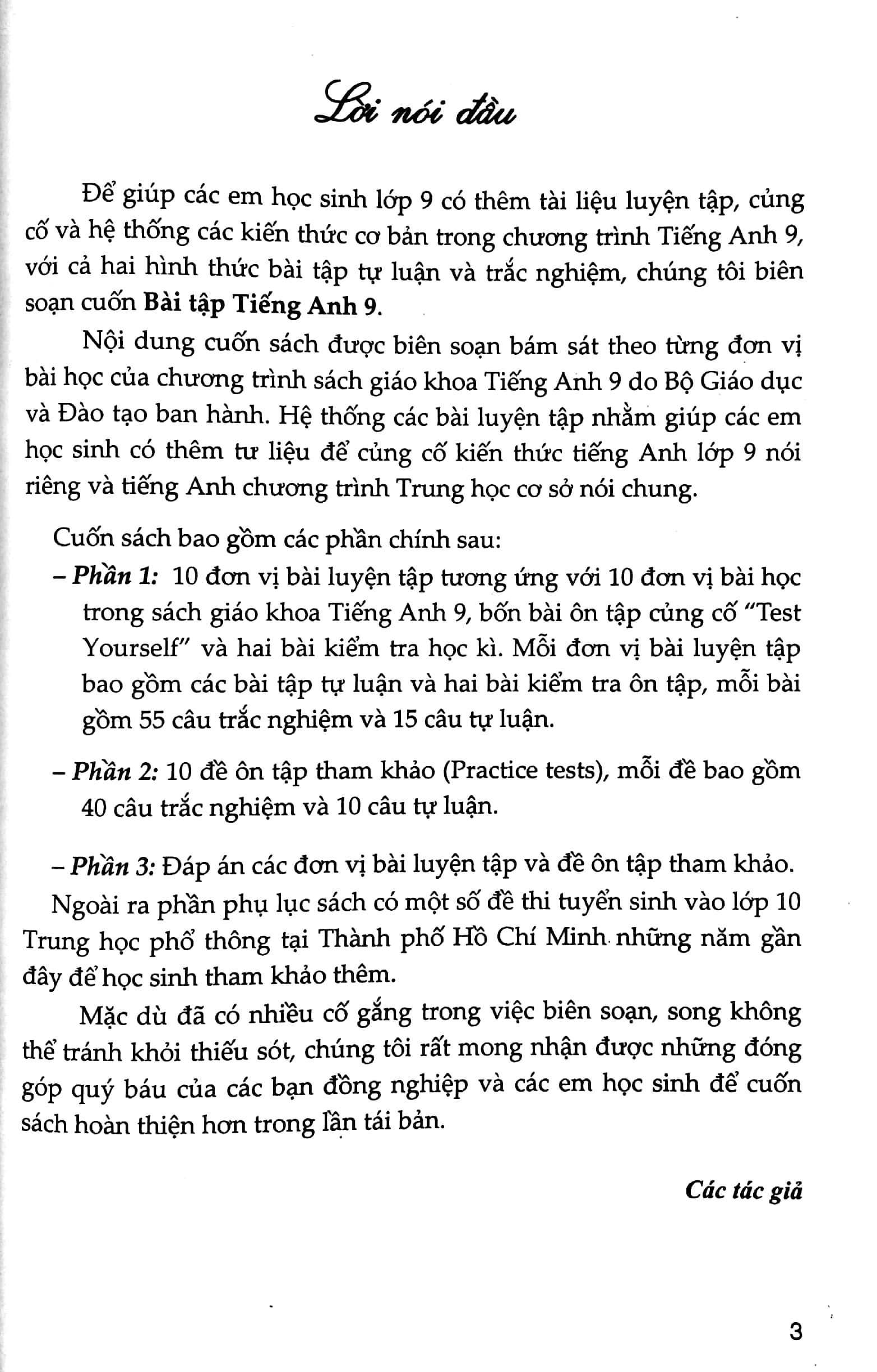 Bài Tập Tiếng Anh 9 (Có Đáp Án)