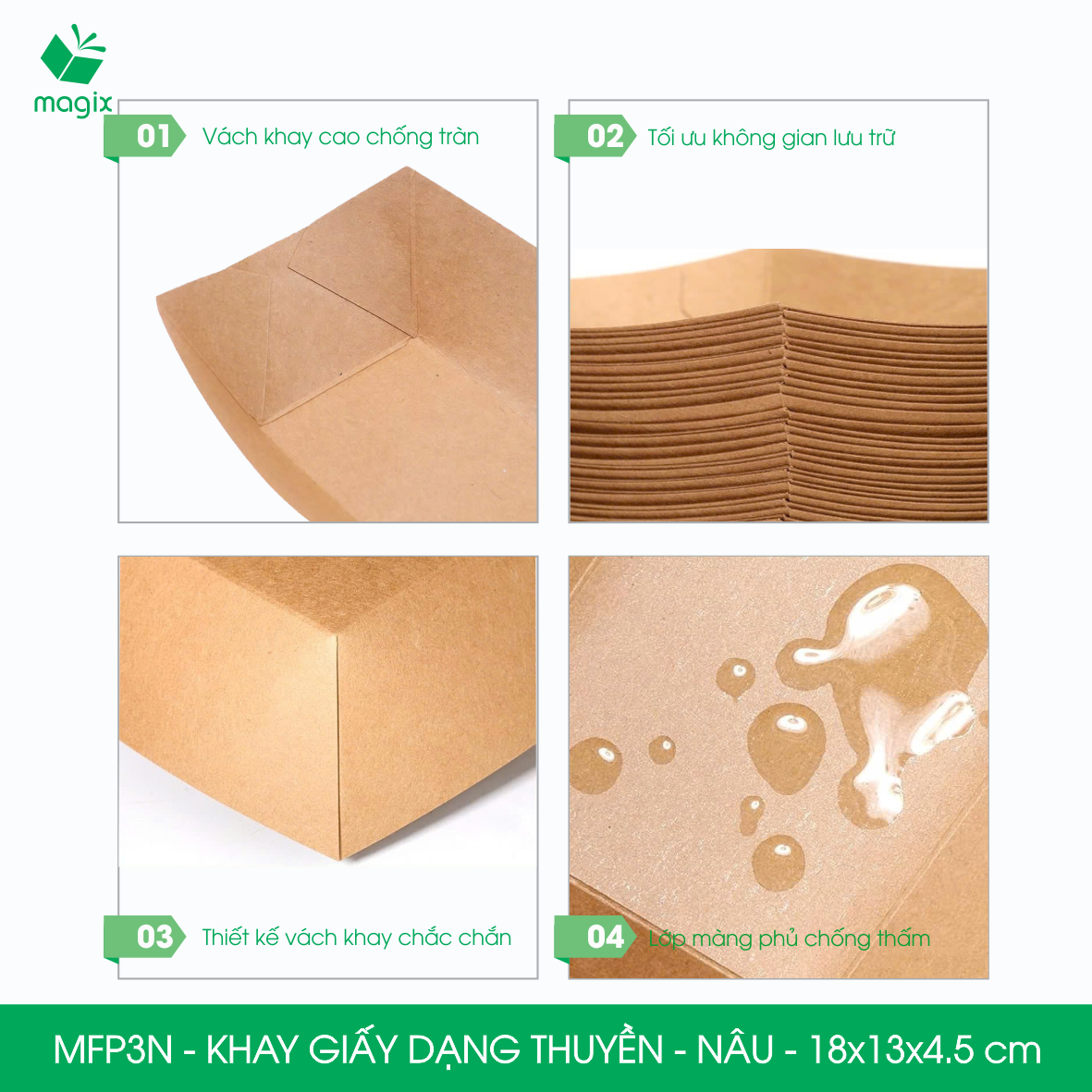 MFP3N - 18x13x4.5 cm - 50 khay giấy dáng thuyền đựng thức ăn, khay giấy đựng món tráng miệng