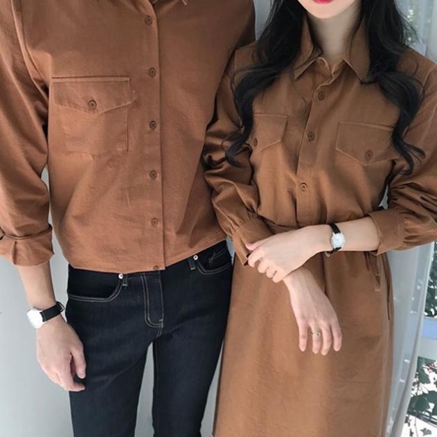 Váy đôi kiểu sơmi và sơmi nam phối hợp