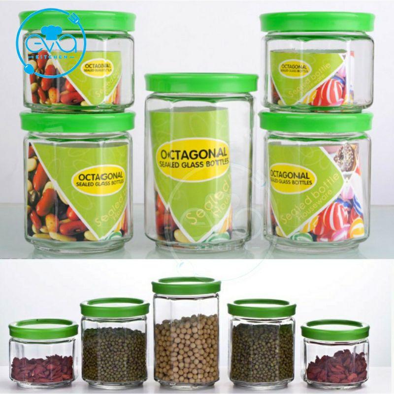 Bộ 5 Hũ Thuỷ Tinh Đựng Gia Vị Nắp Kín