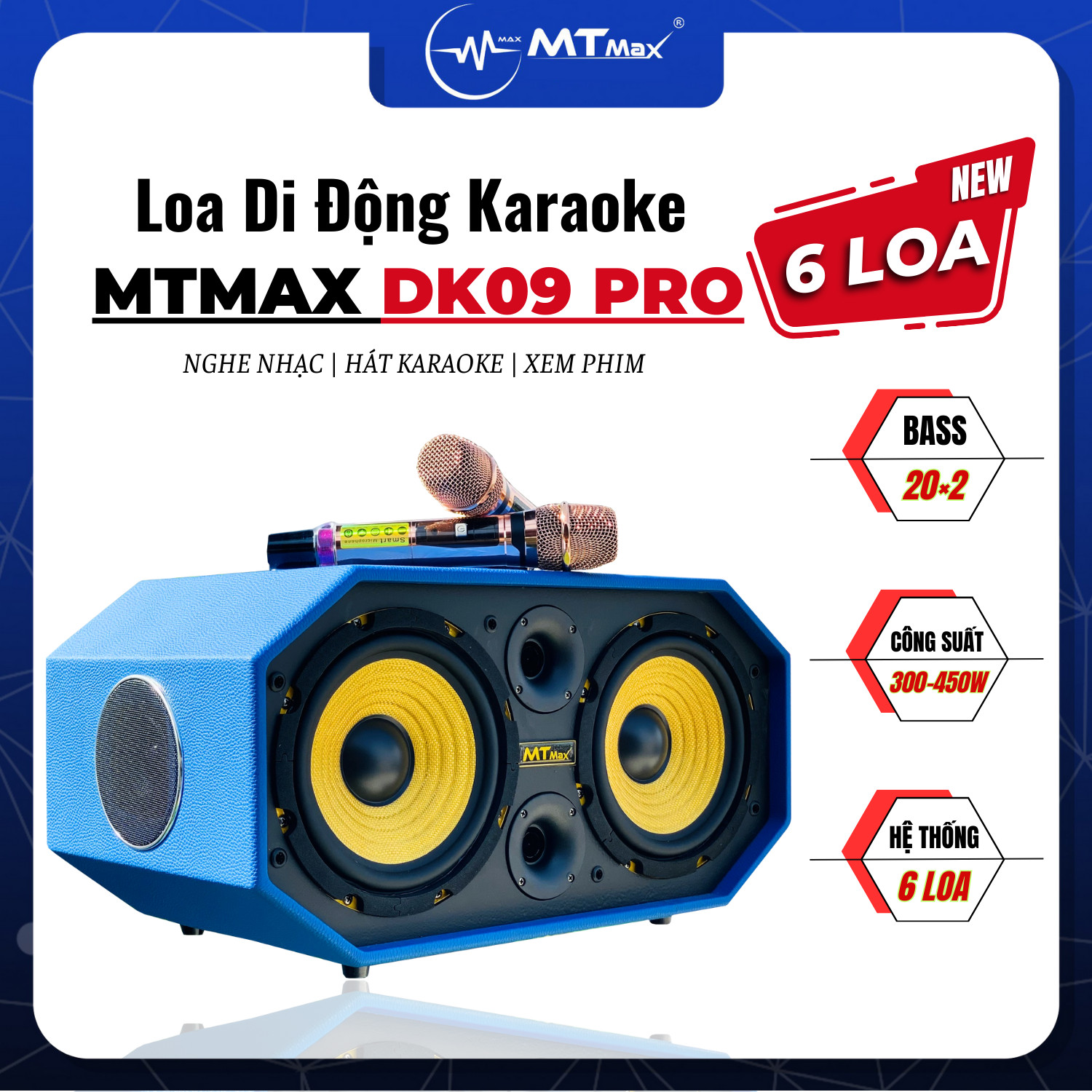 Loa Xách Tay Karaoke MTMAX DK09 Pro Âm Thanh Đa Hướng Hệ Thống 6 Loa 3 Đường Tiếng, 2 Bass 15 Công Suất Đến 450W HÀNG CHÍNH HÃNG