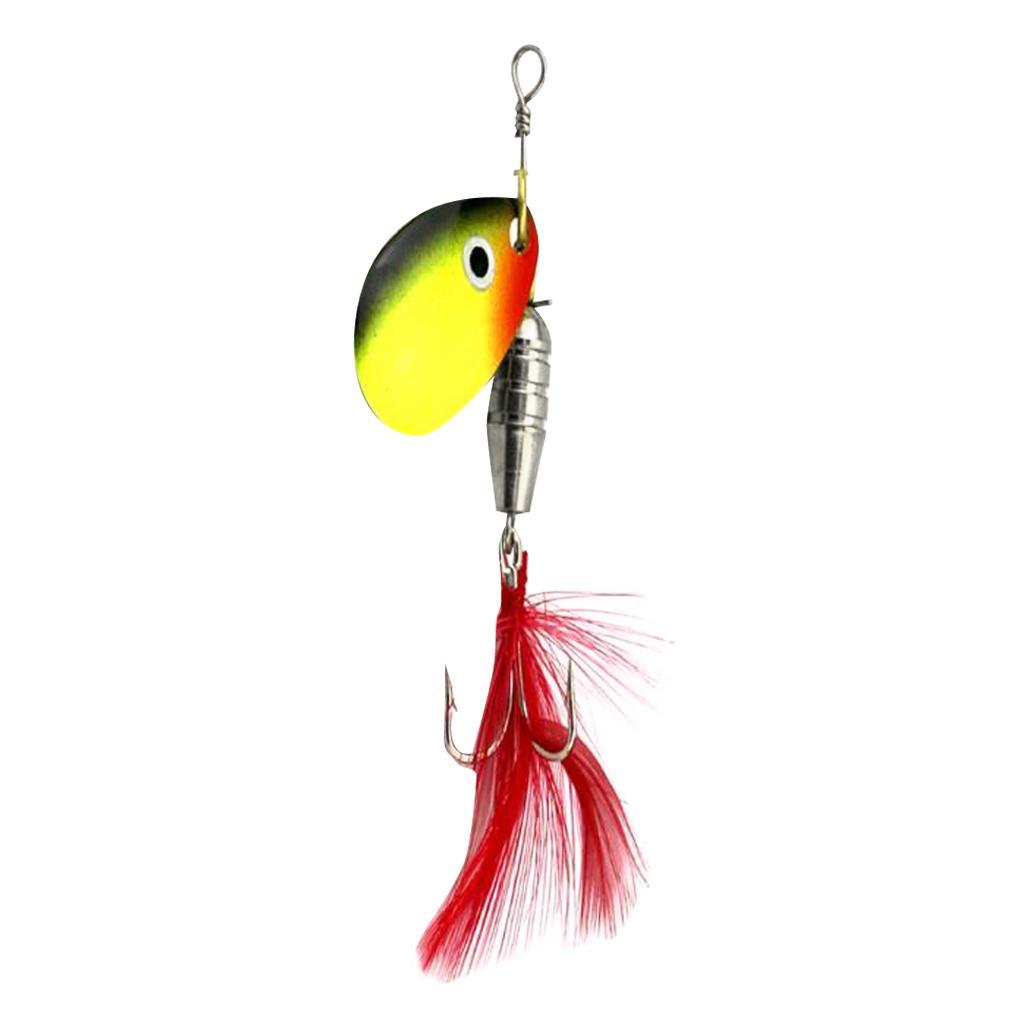 Spoon Fishing Lure Hard Metal Lure Spinnerbait Crankbait with Treble Hooks Bright Red Artificial Feathers